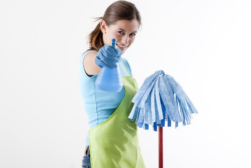 Professional home cleaner working in a Finchley living room