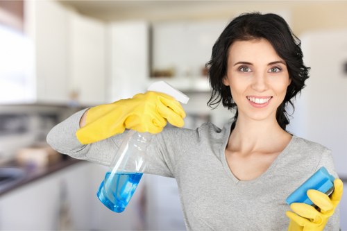 Trained cleaner using safe techniques during Finchley deep clean